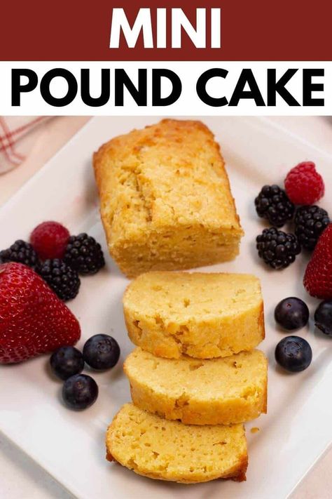 Easy Cooking For One Or Two | MINI POUND CAKE: https://littlebitrecipes.com/mini-pound-cake/ Cinnamon Coffee Cake Muffins, Coffee Cake Loaf, Mini Loaf Cakes, Easy Pound Cake, Pound Cake Recipes Easy, Almond Pound Cakes, Sour Cream Pound Cake, Easy Dessert Recipe, Pound Cake Recipe