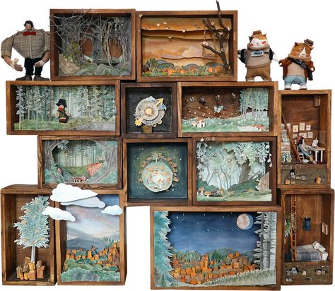 Diorama Shadow Boxes, Paper Shadow Box Art, Shadow Box Painting, Diorama Making, Greece Apartment, Box Diorama, World Illustration, Diorama Ideas, Fall Nail Art Designs