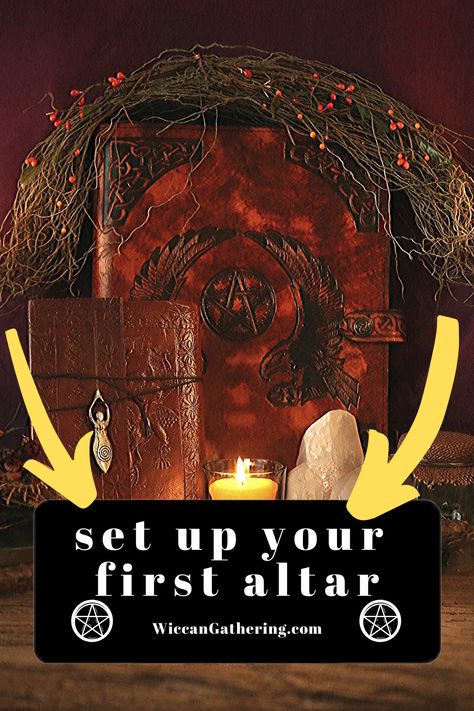 Create your first Wiccan altar. Use this guide to help you design a unique and personal Wiccan altar DIY! #WiccanAltar #WiccaAltarSetup #WiccaAltarDIY #WiccaAltarBeginner #WitchAltar #WitchAltarDIY Altar Diy, Altar Ideas Sacred Space, Altar Setup, Wiccan Alter, Digital Grimoire, Wicca Altar, Beginner Witch, Witch Altar, Witches Altar