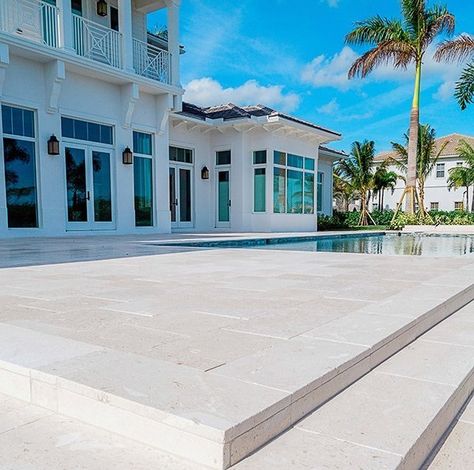 Indiana White Limestone Stone Pool Deck, Limestone Patio, Pool Paving, Limestone Tiles, Limestone Pavers, Pool Pavers, Florida Pool, Outdoor Paving, Paver Tiles