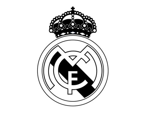 Real Madrid Logo Symbol Black And White Design Spain football Vector European Countries Football Teams Illustration Logo Real Madrid, Real Madrid Crest, Madrid Logo, Real Madrid Kit, Soccer Drawing, Real Madrid Logo, Manchester United Logo, Spain Football, Real Madrid Club