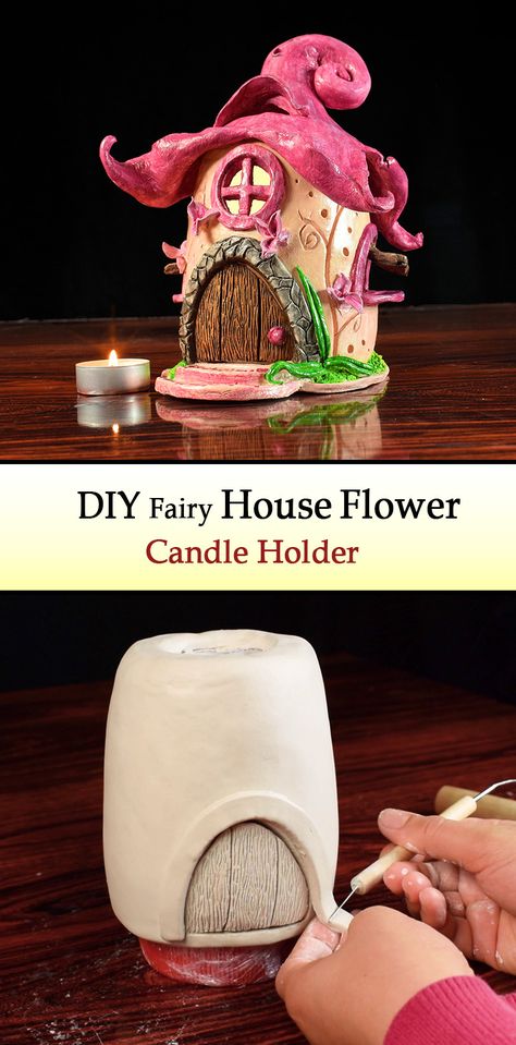 Polymer Clay Candle Holder, Clay Candle Holders Diy, Pot Fairy Garden, Polymer Clay Candle, Coil Pot, Clay Easy, Fairy Garden House, Clay Candle Holders, Paper Clay Art