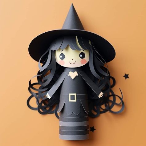 Halloween Tube Crafts, Halloween Crafts With Paper Towel Rolls, Paper Witch Craft, Halloween Wreath Kids Craft, Toilet Paper Roll Witch, Kids Halloween Decorations Diy, Witch Halloween Craft, Toilet Paper Halloween Crafts, Craft Ideas For Halloween