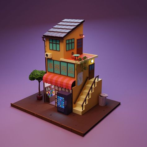 Blender 3d House, Simple 3d Modeling Ideas, Simple Blender 3d Ideas, Blender House, Blender Projects, Minimal Houses, Sneakers Wallpaper, Simple Building, Easy Model