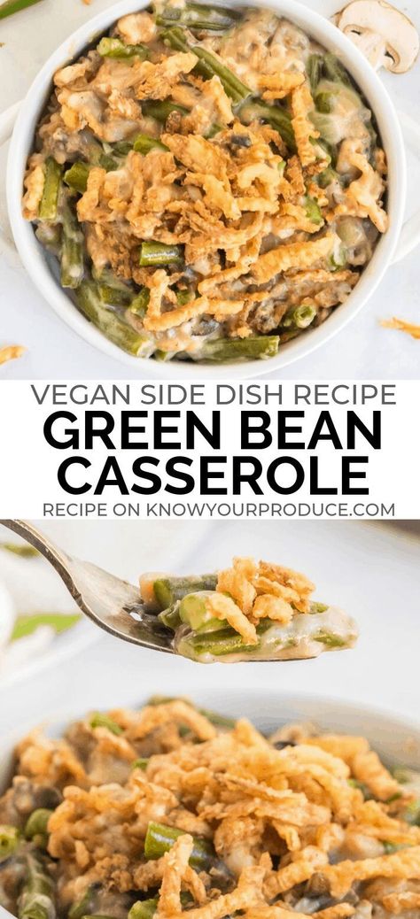 Homemade Green Bean Casserole, Green Bean Casserole Easy, Vegan Green Bean Casserole, Vegan Crockpot, Vegan Casserole, Canned Soup, Holiday Side Dish, Greenbean Casserole Recipe, Vegan Thanksgiving Recipes