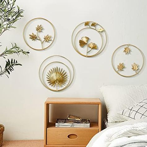 Vnook Metal Ginkgo Leaves Wall Sculptures, Wall Art Wall Decoration Modern Wall Art Decorative Object Wall Hanging Mural Metal Picture for Living Room Bedroom Background Wall : Amazon.co.uk: Home & Kitchen Round Hanging Mirror, Round Gold Mirror, Bedroom Background, Picture For Living Room, Wall Mirrors Set, Ginkgo Leaves, Gold Wall Art, Leaf Wall, Leaf Wall Art