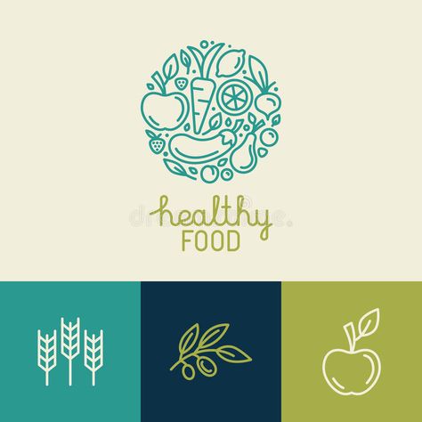 Vector logo design template with fruit and vegetable icons vector illustration Healthy Food Logo Design, Healthy Food Store, Healthy Logo, Healthy Food Logo, Fruit Logo Design, Nutrition Logo, Fruit Logo, Inspiration Logo Design, Food Logo Design