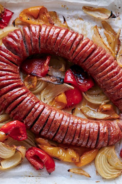 Hasselback Smoked Sausage, Kielbasa Recipes Oven, Kielbasa In Oven, Hasselback Sausage, Hasselback Kielbasa, Nytimes Cooking, Kielbasa Recipe, Real Burger, Rotisserie Chicken Salad