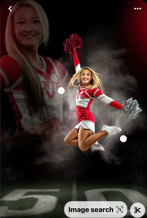 Cool Cheer Pictures, Cheerleader Photography Poses, Cheerleader Photoshoot Ideas Team, Pom Senior Pictures, Studio Cheer Pictures, Cheerleader Poses For Pictures, Cheer Team Photoshoot, Cheerleader Senior Picture Ideas, Cheer Banner Poses