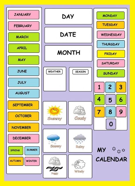 Learning Websites For Kids, Preschool Charts, Calendar Worksheets, Paper Flower Wall Hanging, Classroom Charts, Date Month, English Activities For Kids, Classroom Calendar, My Calendar