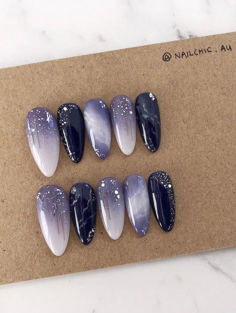 Celestial Nail Art Starry Nights, Easy Nail Polish, Japan Nail, Galaxy Nail Art, Witchy Nails, Art Deco Nails, Manicure Nail Designs, Purple Nail Designs, Beauty Nails Design