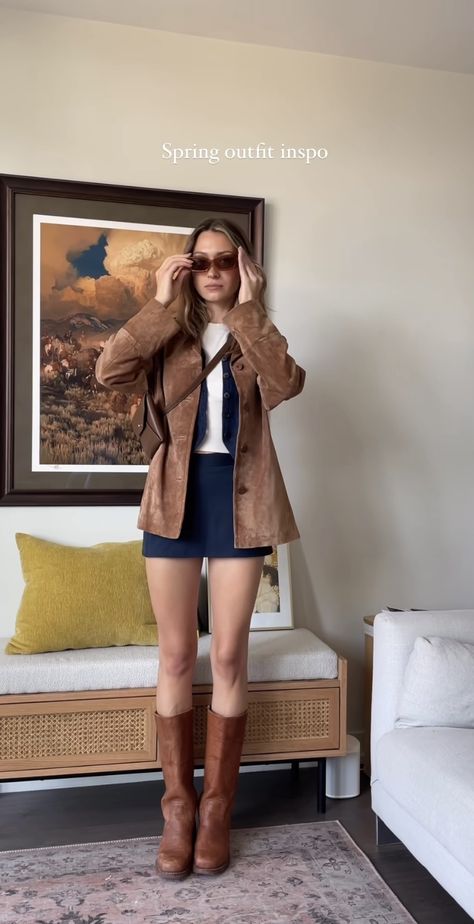 Tall Brown Boots Outfit, Frye Boots Outfit, Suede Jacket Outfit, Brown Boots Outfit, Winter Boots Outfits, Suede Outfit, Transition Outfits, Frye Boots, Outfit Inspo Fall