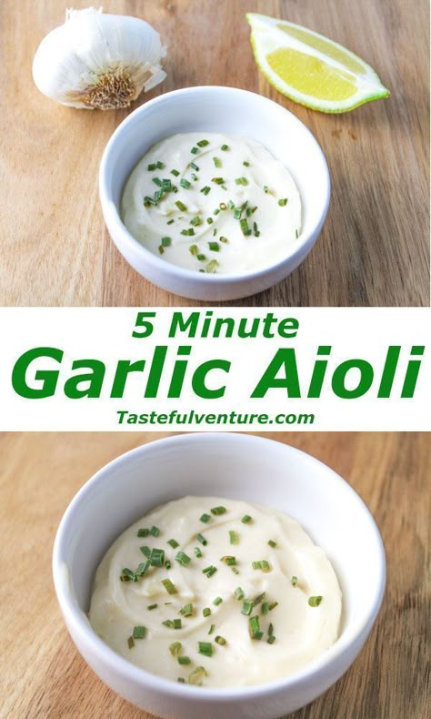 This 5 Minute Garlic Aioli is the perfect sauce for any seafood. Plus, it's dairy free! | Tasteful Venture Garlic Aioli Sauce, Salmon Dill, Aioli Sauce, Aioli Recipe, Garlic Aioli, Gravy Sauce, Homemade Sauce, Alfredo Sauce, We Made It