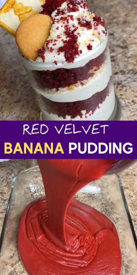 Red Velvet Banana Pudding Southern Dessert Recipes, Red Velvet Banana Pudding, Dessert Pairing, Southern Recipes Desserts, Banana Buttermilk, Banana Pudding Recipe, Southern Desserts, Unique Desserts, Pudding Cake