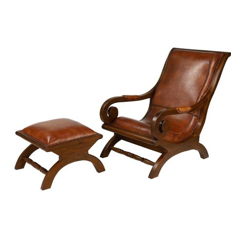 Loon Peak® Korey 36.5'' Wide Genuine Leather Cowhide Armchair and Ottoman & Reviews | Wayfair Traditional Accent Chair, Accent Chair With Ottoman, Leather Chair With Ottoman, Brown Leather Chairs, Armchair With Ottoman, Accent Chair Set, Chair With Ottoman, British Colonial Style, Large Armchair