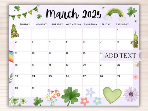 EDITABLE March 2025 Calendar, Printable Homeschool Calendar, Beautiful Spring Flowers w/ Clovers, School Calendar, Purple March Planner by cherylprintables on Etsy March Planner, Homeschool Calendar, March Calendar, Beautiful Spring Flowers, Editable Calendar, Text Graphics, Family Calendar, School Calendar, St. Patricks Day