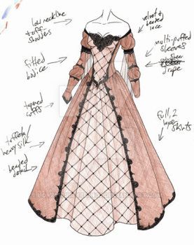 Anime Victorian Dress Drawing, Princess Dress Drawing Sketches, Medieval Dress Drawing, Victorian Dress Drawing, Spring Court, Ancient Dress, Design Moda, Sketches Dresses, Dress Design Sketches