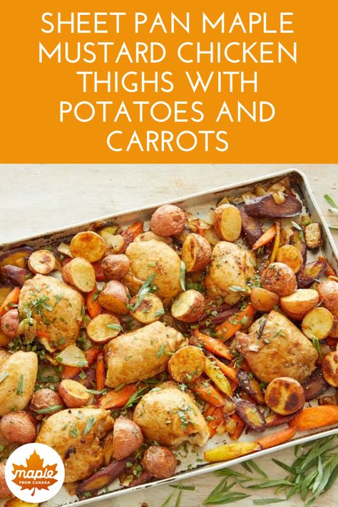 Chicken Thighs With Potatoes, Maple Mustard Chicken, Mustard Chicken Thighs, Chicken Thights Recipes, Maple Recipes, Pan Cooking, Potatoes And Carrots, Sweet Paprika, Maple Mustard