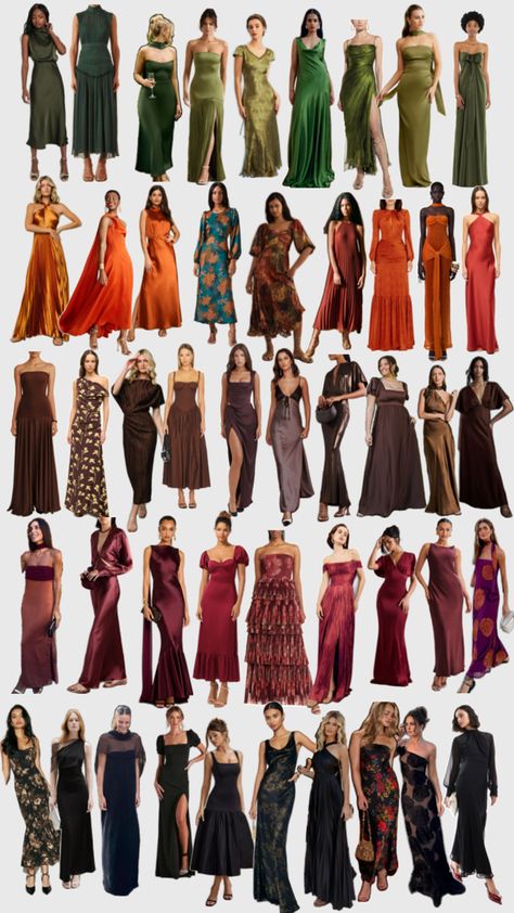 Long dresses Deep Autumn Palette, Gala Themes, Wedding Maids, Wedding Guest Outfit Fall, Fall Wedding Guest, Deep Autumn, Fall Wedding Guest Dress, Guest Attire, Autumn Dress