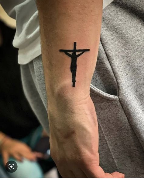 Tattoos For Men Behind Ear, Small Tattoo For Man, Tattoo Cross Ideas, Small Cross Tattoo For Men, Small Forearm Tattoo Men, Cross Necklace Tattoo, Back Cross Tattoos, Jesus On Cross Tattoo, Holiday Tattoos