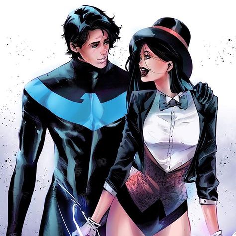 Nightwing and Zatanna. I still couldn’t decide while I was drawing what they are: 1. Close friends 2. Love affair Which one is it? 😂 1… Nightwing And Zatanna, Dorkly Comics, Zatanna Cosplay, Zatanna Dc Comics, Univers Dc, Arte Dc Comics, Batman Family, Detective Comics, Young Justice