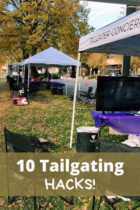 Fun tricks to use to elevate your next tailgate! #TailgaterConcierge #Tailgate #TailgateParty #TailgateTips #TailgateIdeas #Tailgating #Football #NCAA #NFL #Gameday Tailgate Foods Football, Tailgate Ideas Truck, Tailgate Nacho Bar, Game Day Tailgate Decorations, Football Tailgate Organization, Tailgate Storage Ideas, Small Tailgate Ideas, High School Tailgate Party, Football Tailgate Drinks