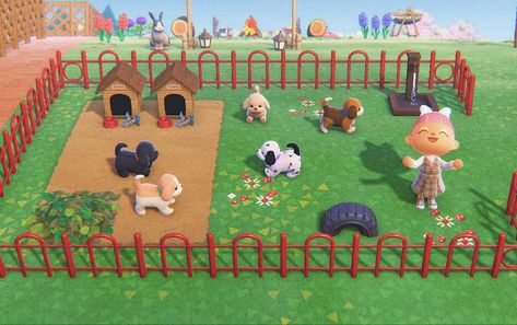 Animal crossing new horizon dog park. ACNH dog park idea. Acnh Dog Park Ideas, Animal Crossing Dog Design, Acnh Medical Clinic, Acnh Dog Design Code, Theme Park Animal Crossing, Park Ideas Acnh, Acne Island Layout Ideas, Acnh Neighborhood Ideas Citycore, Acnh Size Guide