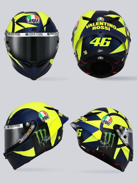 Agv Helmet Design, Helm Agv, Valentino Rossi Helmet, Vr 46, Agv Helmets, Motorcross Bike, Helmet Paint, Motorbike Helmet, Helmet Design