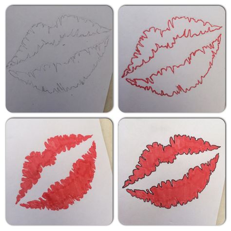 Drawing a kiss mark Kiss Mark Drawing Easy, How To Draw A Kiss Mark, Drawing A Kiss, Kiss Mark Drawing, How To Draw Lipstick, 2023 Bujo, Kiss Mark, Lipstick Mark, Art Hotel