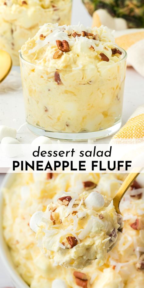 Pineapple Fluff Salad, Pineapple Dessert Easy, Fluff Recipes, Pineapple Fluff, Fluff Salad Recipes, Fluff Salad, Pineapple Dessert Recipes, Gourmet Salad, Pineapple Desserts