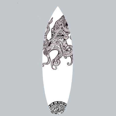 Octopus surfboard by Fairytale11 Surfboard Drawing, Surfboards Artwork, Penny Boards, Surfboard Art Design, Surfboard Skateboard, Retro Surf Art, Surfboard Painting, Surf Painting, Skateboard Art Design