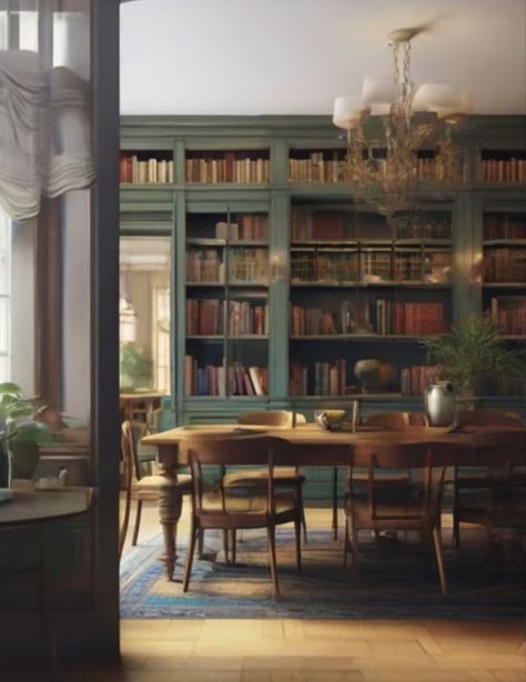 Dining Room With Library, Colonial Library, Room With Bookshelves, Library Dining Room, Dining Room Library, Show Shelf, Historic Homes, Built Ins, The Library