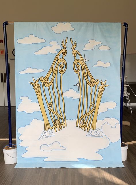 Pearly gates of heaven in clouds backdrop Heaven Decorations, Pearly Gates Of Heaven, Heaven Decor, Clouds Backdrop, Gates Of Heaven, Pearly Gates, Prayer Closet, Heaven's Gate, Vbs 2024