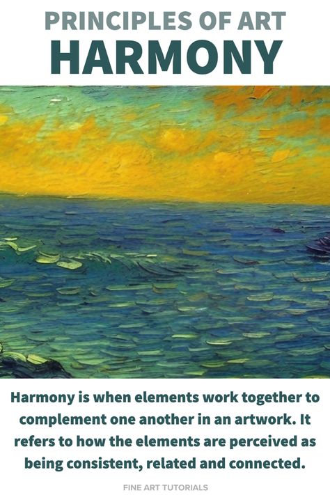 Learn about how to create harmony in art and how to design compositions in line with the principles of art. #harmonyinart #harmoniouscomposition #principlesofart #principlesofdesign #compositioninart #artcomposition #artbeginners #artfundamentals Harmony Principle Of Design, Harmony Design Principle, Harmony Art Design, Harmony Composition, Principles Of Design Harmony, Harmony In Art, Harmony Painting, Line Art Lesson, Art Centers