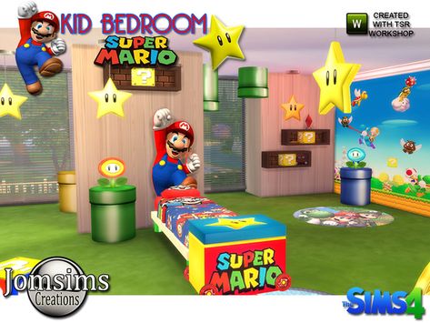 Sims 4 CC - Super Mario Kid bedroom by JomSims Sims School, Sims 4 Beds, Boy Toddler Bedroom, Sims 4 Cc Kids Clothing, Sims 4 Bedroom, Sims 4 Children, Toddler Boys Room, Sims 4 Toddler, Sims 4 Update