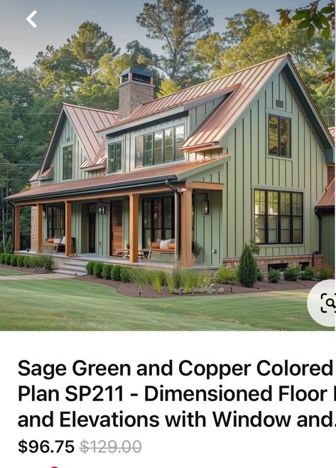 Green Siding House With Brick, Dark Green House With Cedar Accents, Olive Green Siding House Exterior Colors, House With Green Siding, Metal Building Colors Schemes, Gina Montana, Green Siding House, Manufactured Home Exterior, Redo House