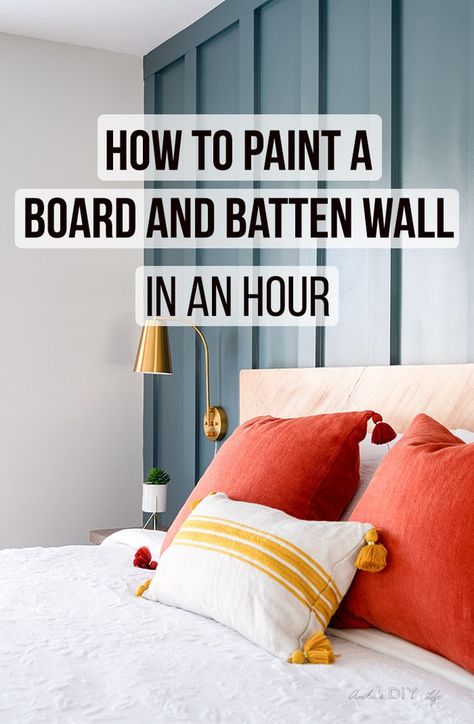 Painting a board and batten wall doesn't need to be time consuming! See the trick that helps you paint the wall in an hour - with uniform coverage! #anikasdiylife Diy Board And Batten Wall, Batten Walls, Bedroom Makeover Diy, Diy Board And Batten, Bedroom Wall Decoration, Batten Wall, Board And Batten Wall, Diy Accent Wall, Young House Love