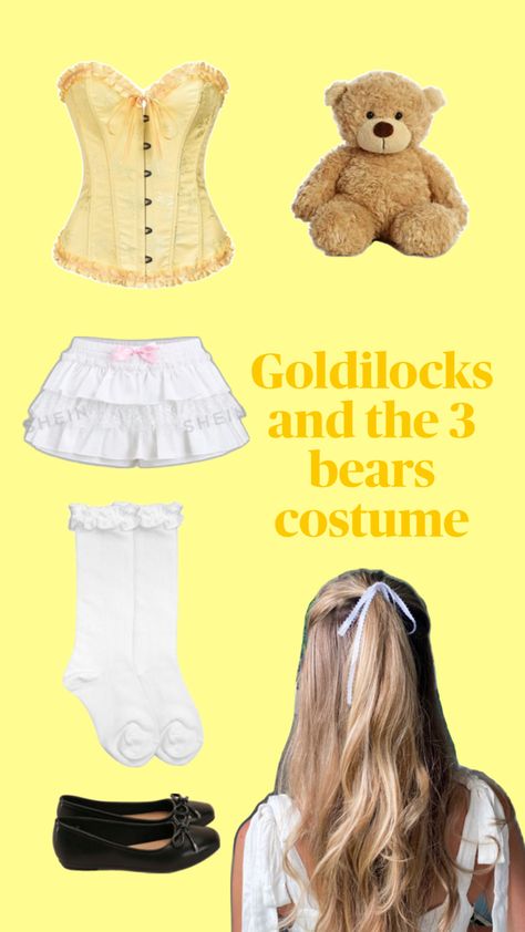 Cute Halloween costume inspo Goldilocks And Bear Costume, Warm Costume Ideas, Goldilocks Costume, Goldilocks And The 3 Bears, Bear Halloween Costume, Warm Halloween Costumes, Halloween Costume Cute, Cute Halloween Costume, Bear Halloween