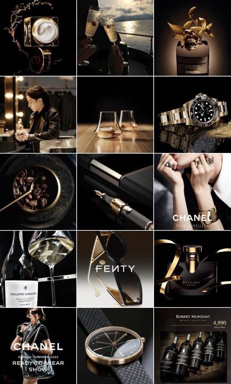 Luxury Instagram Feed, Create Canva Templates, Instagram Puzzle Feed, Instagram Grid Design, Black And Gold Aesthetic, Ig Feed Ideas, Puzzle Feed, Instagram Feed Planner, Money Lifestyle