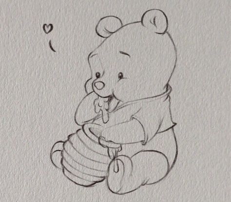 Bear With Honey Tattoo, Honey Drawing Cute, Cute Pencil Drawings Easy, Honey Bear Drawing, Winnie Pooh Drawing, Tattoos Winnie The Pooh, Winnie The Pooh Doodles, Honey Bear Tattoo, Pooh Bear Drawing