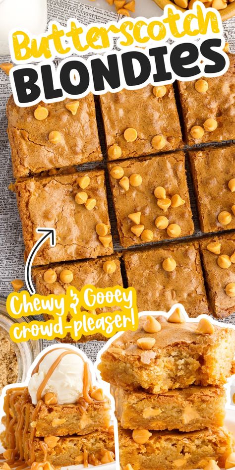 Butterscotch Blondies Butterscotch Toffee, Butterscotch Brownies, Butterscotch Bars, Butterscotch Blondies, Easy Bar Recipes, Caramel Chocolate Chip Cookies, Blondies Recipe, Blondie Brownies, Homemade Brownies