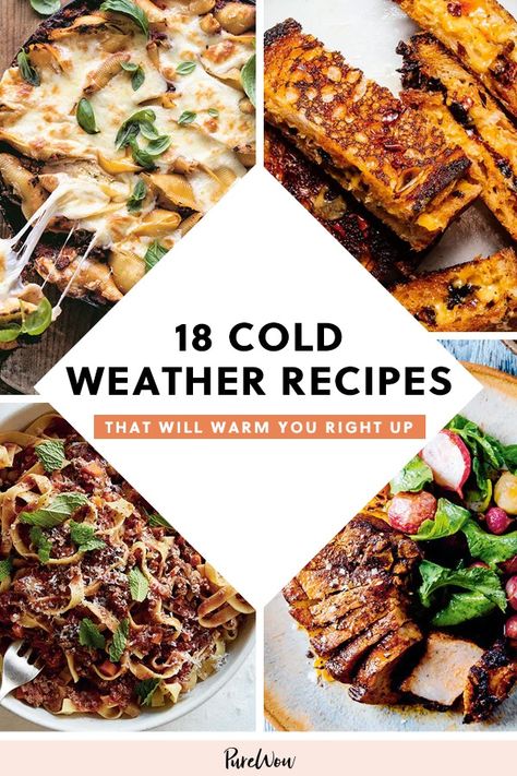 Yummy Cold Weather Meals, Chilly Weather Recipes, Healthy Cold Weather Comfort Food, Pure Wow Recipes, Warming Dinner Recipes, Winter Hosting Food, Meal For Cold Weather, Cold Weather Recipes Dinners, Cold Winter Food Ideas