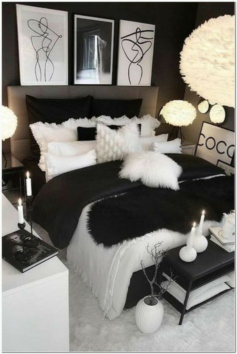 Black And White Bedroom, Gold Bedroom Decor, Black Bedroom Decor, Bedroom Ideas For Couples Modern, Luxury Room Bedroom, Classy Bedroom, Future Apartment Decor, Pinterest Room Decor, Apartment Decor Inspiration