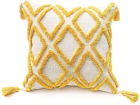 Boho Yellow, Yellow Throw Pillows, Chenille Pillow, Boho Throw Pillows, Boho Cushions, Bed Couch, Boho Macrame, 20x20 Pillow Covers, Chenille Fabric