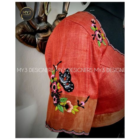 The Classy edit - Brick Red ❤️ Puresilk work blouse with 🪅 customised Cutwork highneck neckline and sleeves ✨ with lovely butterfly with precise ombre affect adored with thread knot work, and Sequence with 👍⭐ fine detailing and pure craft manship 🪡🧵 👇 MODEL NO : 89 👇 Blouse can be customised✔️ in any colour and model🎀 of your choice as per your saree🥻 requirement. Ex: 👗Fabric, embroidery🪡 placements, neckline and tassels 💥 👇 📌 For more details 🏷️and bookings DM, ☎️ call / WhatsApp +91903287... Blouse Aari Work, Zardosi Work Blouse, Fabric Painting Techniques, Maggam Work Blouses, Work Blouses, Fashion Designing, Trendy Blouses, South Indian Wedding, Custom Bridal