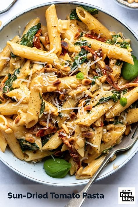 Pasta Pine Nuts Recipe, Pasta With Pine Nuts Parmesan, Pine Nut Pasta, Dinner Staples, Pine Nuts Pasta, Mushroom Pasta Bake, Sun Dried Tomato Pasta, Sundried Tomato Pasta, Penne Pasta Recipes