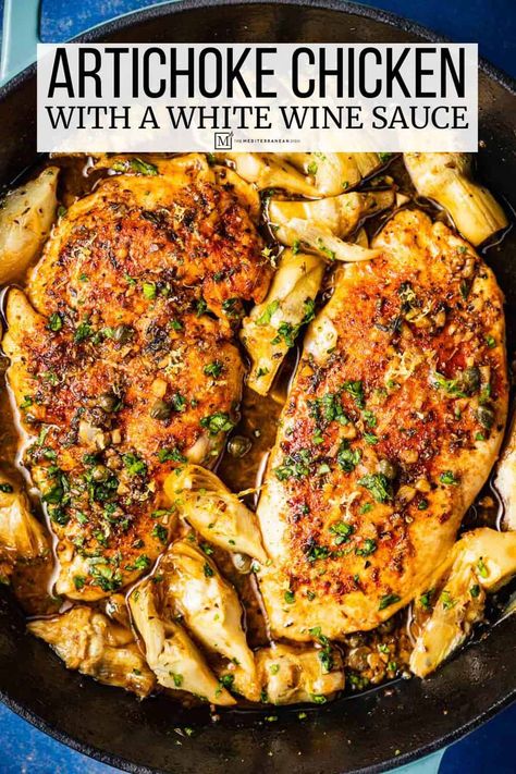 Chicken Artichoke Recipes, Lemon Artichoke Chicken, Easy Weeknight Chicken, Artichoke Heart Recipes, Chicken Wine, Mediterranean Dining, Baked Chicken Breasts, Complete Meals, Weeknight Chicken