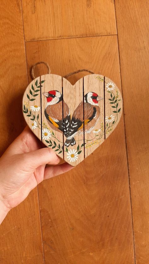 Prophetic Painting, Cottagecore Wall Decor, Wall Decor Garden, International Christmas, Aesthetic Cottage, Wooden Decoration, Garden Birds, Painted Hearts, Fabric Hearts