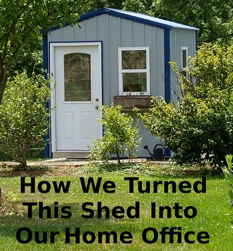 How We Turned a Shed Into Our Home Office Shed Into Office Space, Turn A Shed Into An Office, Diy Outdoor Office Shed, Shed To Home Office, She Shed Ideas Offices, Tough Shed Office, Storage Shed Office Ideas, Turning Shed Into Office, Turning A Shed Into An Office