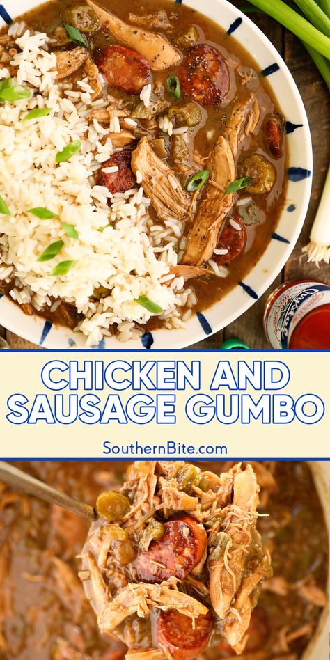 Chicken and Sausage Gumbo Wok Wednesday, Chicken And Sausage Gumbo Recipe, Sausage Gumbo Recipe, Okra Gumbo, Chicken And Sausage Gumbo, Dark Roux, Chicken Sausage Gumbo, Cajun Gumbo, Gumbo Recipe Sausage